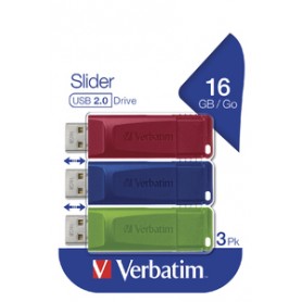 Verbatim Slider - Memoria USB - 3x16 GB, Blu, Rosso, Verde (49326)
