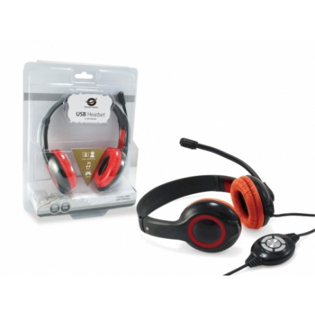 Conceptronic CCHATSTARU2R cuffia e auricolare Cablato A Padiglione Musica e Chiamate USB tipo A Rosso (CCHATSTARU2R)