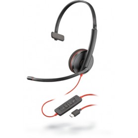 POLY Blackwire C3210 Auricolare Cablato A Padiglione Musica e Chiamate USB tipo-C Nero, Rosso (209748-104)