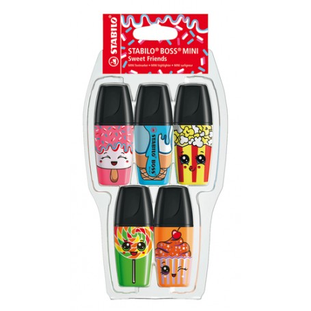 STABILO BOSS Mini Sweet Friend evidenziatore 5 pz Punta smussata Blu, Verde, Arancione, Rosa, Giallo (07/05-28)