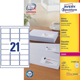 Avery L7160-100 etichetta autoadesiva Rettangolo con angoli arrotondati Permanente Bianco 2100 pz (L7160-100)