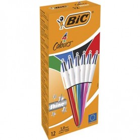 BIC 4 Colours Shine Nero, Blu, Verde, Rosso Penna a sfera retrattile a clip Medio 12 pz (964775)