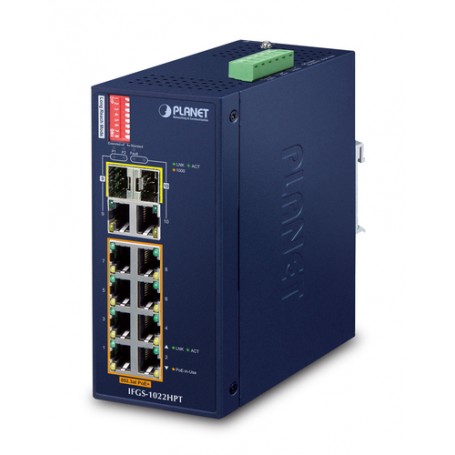 PLANET IFGS-1022HPT switch di rete Non gestito Fast Ethernet (10/100) Supporto Power over Ethernet (PoE) Blu (IFGS-1022HPT)