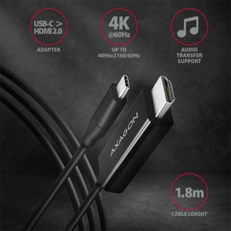 Axagon RVC-HI2C cavo e adattatore video 1,8 m USB tipo-C HDMI Nero (RVC-HI2C)