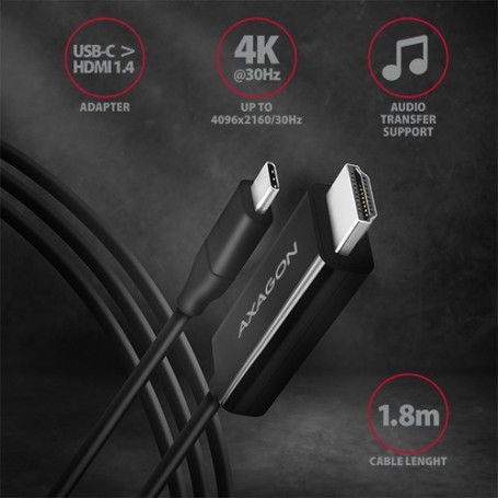 Axagon RVC-HI14C cavo e adattatore video 1,85 m USB tipo-C HDMI Nero (RVC-HI14C)
