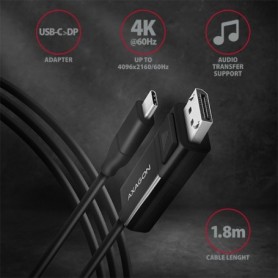Axagon RVC-DPC cavo e adattatore video 1,8 m USB tipo-C DisplayPort Nero (RVC-DPC)