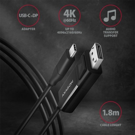 Axagon RVC-DPC cavo e adattatore video 1,8 m USB tipo-C DisplayPort Nero (RVC-DPC)
