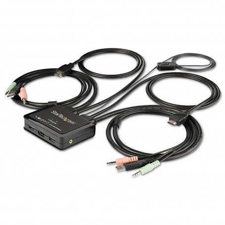 StarTech.com Switch KVM HDMI a 2 porte 4K 60Hz - Switch KVM compatto a doppia porta UHD/Ultra HD USB con cavi da 4 (SV211HDUA4K)
