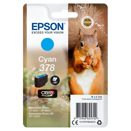 Epson Squirrel Singlepack Cyan 378 Claria Photo HD Ink (C13T37824010)