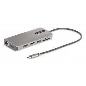 StarTech.com Adattatore multiporta USB-C a tre monitor, HDMI/ DisplayPort, hub 4x USB, 100W PD, GbE, lettore di schede SD/MicroS