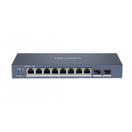 HIKVISION SWITCH L2, SMART MANAGED, 8 GIGABIT RJ45 POE PORTS, 2 GIGABIT RJ45 PORT, 802.3AF/AT, POE P