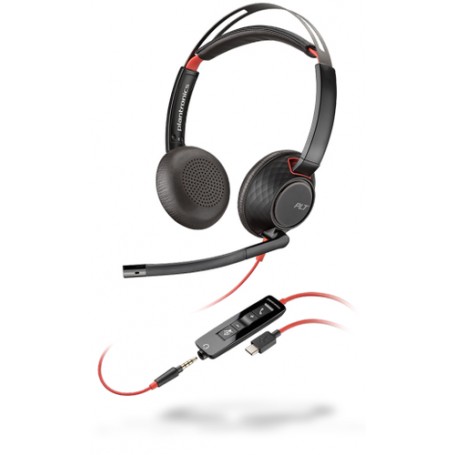 POLY Blackwire 5220 Cuffia Padiglione auricolare Connettore 3.5 mm USB tipo-C Nero, Rosso (207586-03)