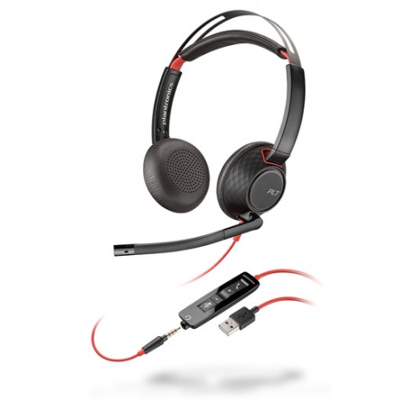 POLY Blackwire C5220 Cuffia Padiglione auricolare Connettore 3.5 mm USB tipo A Nero, Rosso (207576-201)