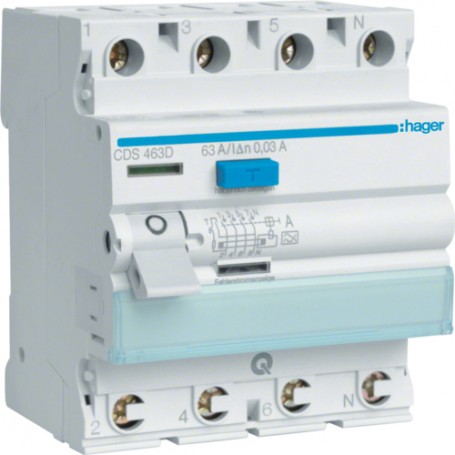 Hager CDS463D interruttore automatico Dispositivo a corrente residua A-type 4 modulo/moduli (CDS463D)