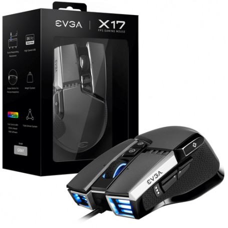 EVGA X17 mouse Mano destra USB tipo A Ottico 16000 DPI (903-W1-17GR-K3)