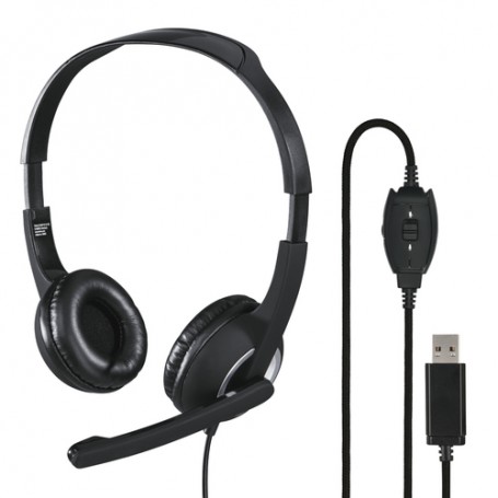 Hama HS-USB250 Cuffia Padiglione auricolare USB tipo A Nero, Argento (00139928)