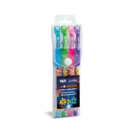 Niji 61786 penna gel Penna in gel con cappuccio Blu, Verde, Rosa, Viola 4 pz (61786)